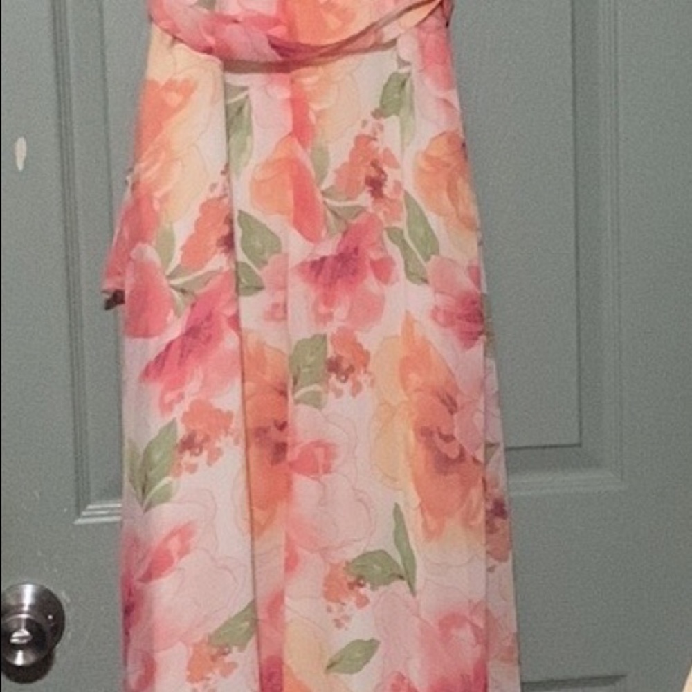 R&K Maxi Dress, NWOT Size 8 Multi Color Shades of  Orange and White, and Greens. - Picture 6 of 15